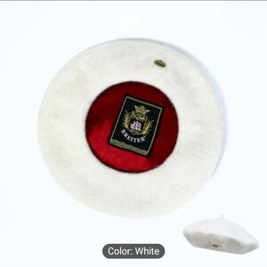 Ivory Wool Beret with Satin Lining